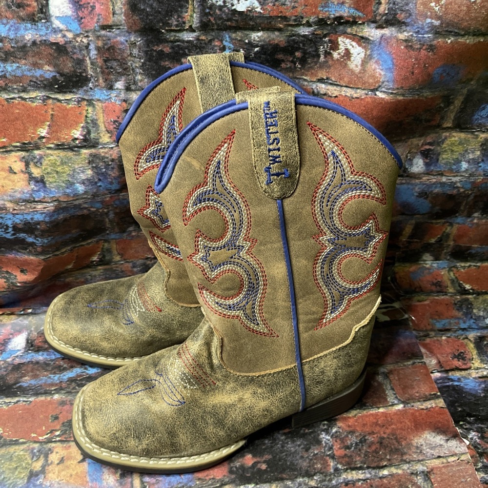 Twister Unisex Kids Western Pull-On Boot Brown/Blue/red Embroidered US 12
